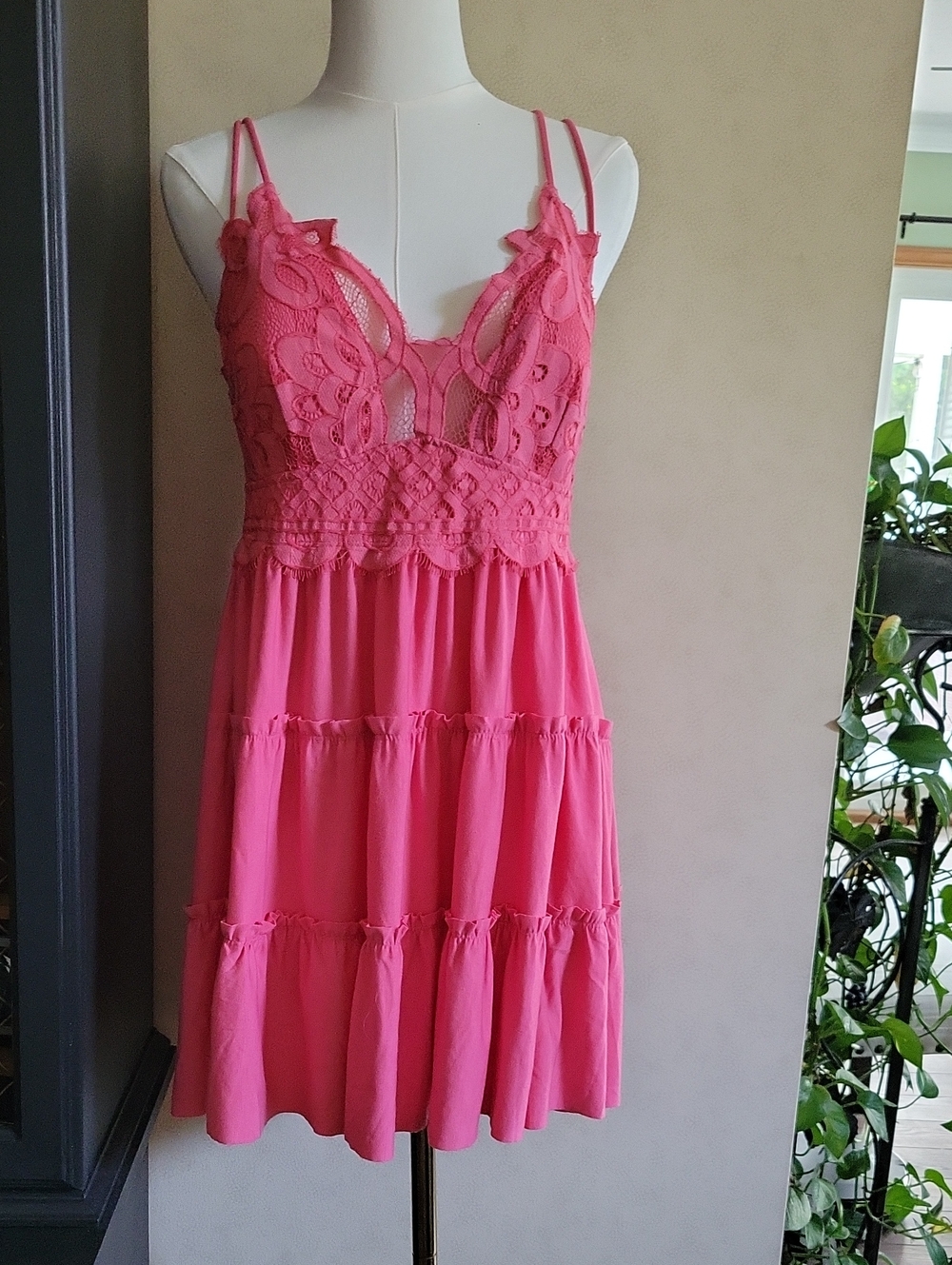Lace Bodice Pink Tiered Chemise Slip